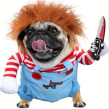 Halloween Deadly Doll Design Pet Dog Costume Halloween Clothes Wig And Knife Novelty Funny Scary Props Outfit Apparel Accessories