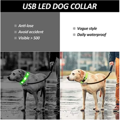 Nighttime anti loss dog collar USB charging light LED collar light adjustable soft safety night light flashing pet supplies