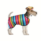 Dog Sombrero Hat Pet Serape Poncho Costume Funny Dog Costume Multicolor Adjustable Mexican Dog Straw Hat Chihuahua Clothes (Small)