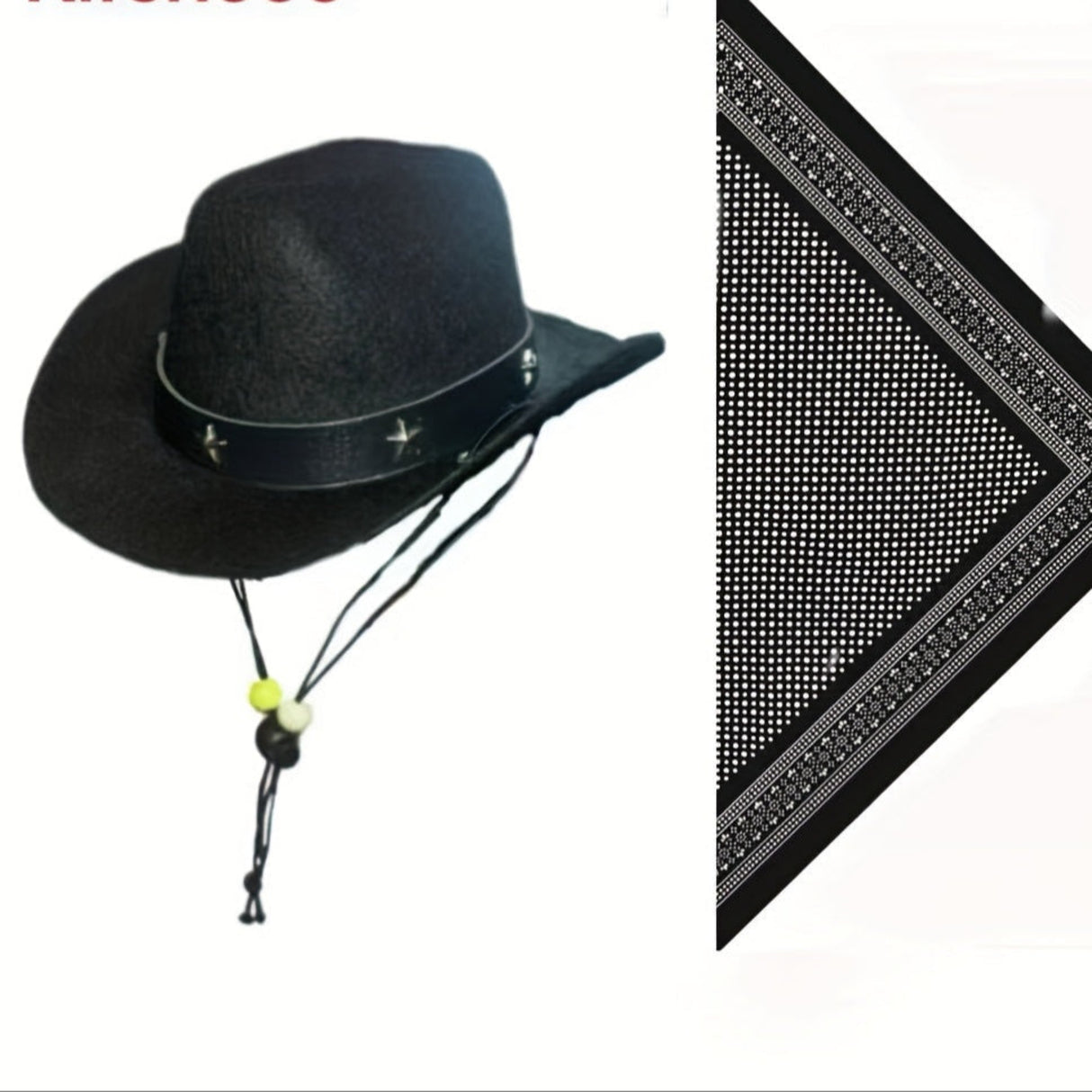 Western Cowboy Pet Hat Two-Piece Western Cowboy Style Pet Hat and Scarf Neck Gaiter | Machine Washable, Four-Season Polyester Knit Accessories, Suitable for Dogs and Cats - Breed-Specific Design with Drawstring