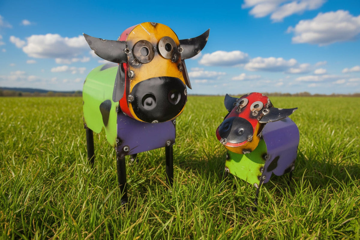 Colorful Metal Cow-Garden-Yard Art-Farmhouse-Colorful Cow