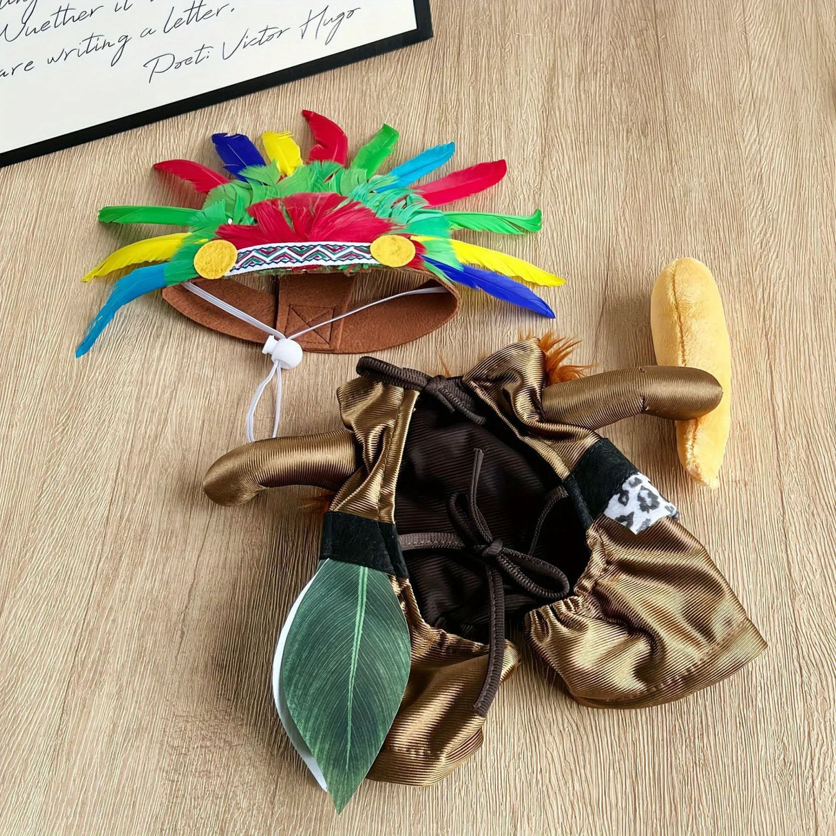 Vibrant Indian-Inspired Dog & Cat Costume with Feathered Headpiece - Colorful Polyester Transformation Costume for Halloween, Pet Parades & Themed Events, Dog Costume, Themed Event Attire, Traditional Attire, Durable Petwear