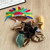 Vibrant Indian-Inspired Dog & Cat Costume with Feathered Headpiece - Colorful Polyester Transformation Costume for Halloween, Pet Parades & Themed Events, Dog Costume, Themed Event Attire, Traditional Attire, Durable Petwear