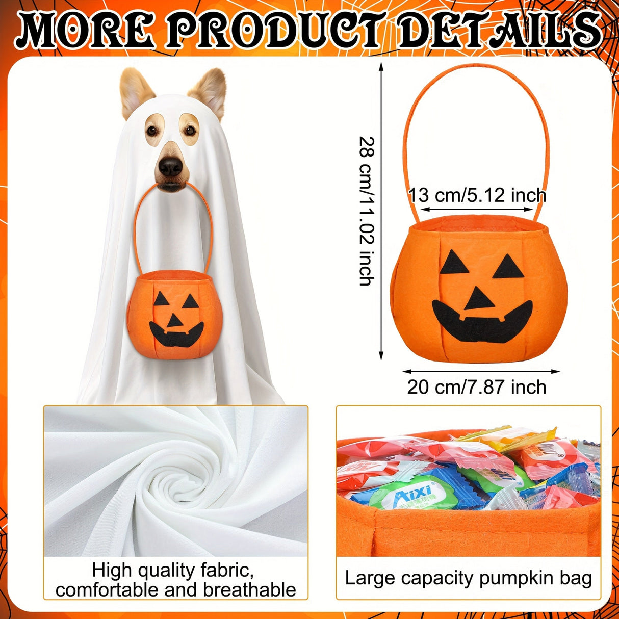 2pcs Halloween Dog Costumes with Non Pumpkin Bags White Ghost Costume for Dog Cat Ghost Cosplay Clothes, Cute Party Cape for Halloween Cosplay Party (Puppy)