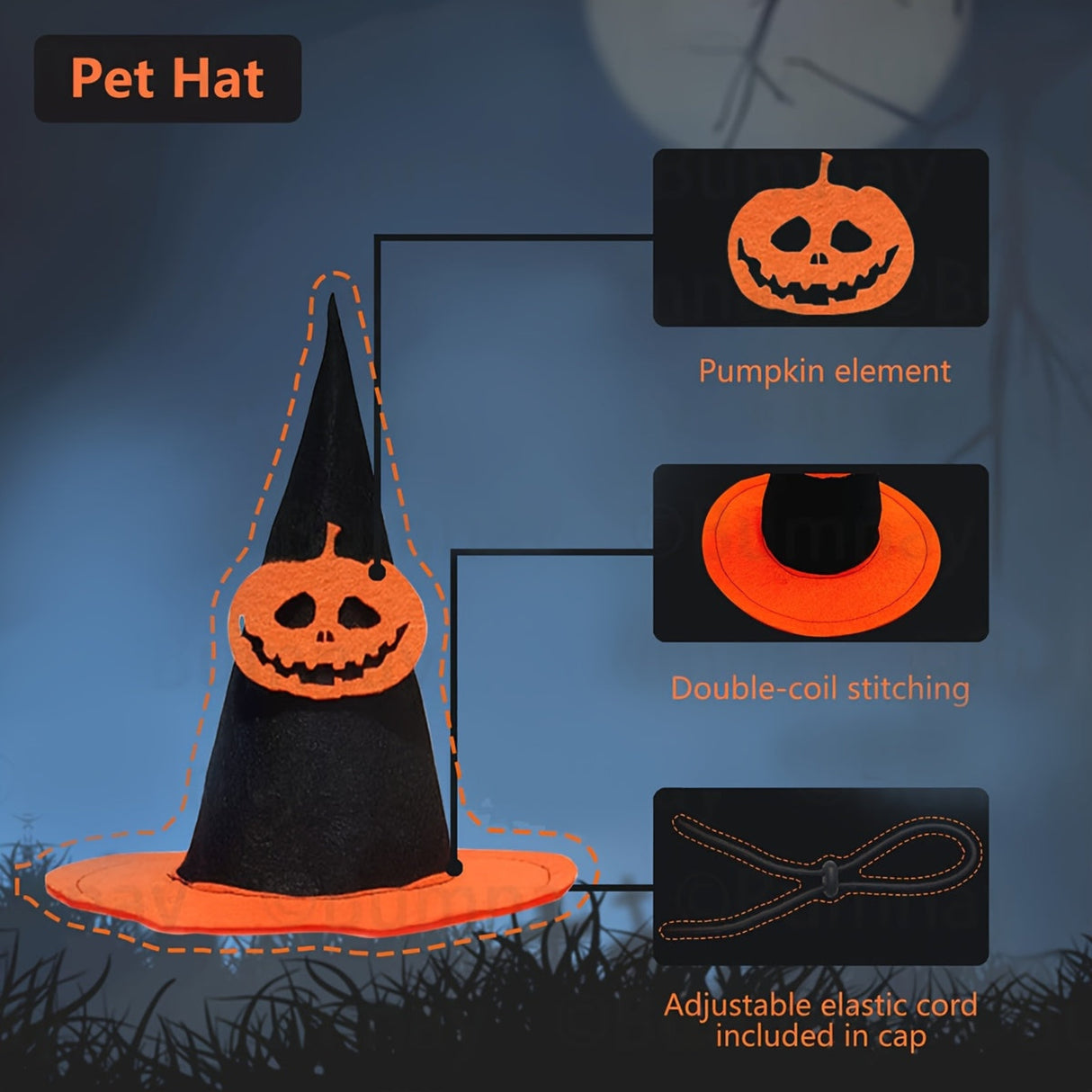 3pcs Pet Festival Decoration Include Bat Wings Pumpkin Cap Tie, Fashionable Props Decorative, Pet Photography Props, for Party Packs
