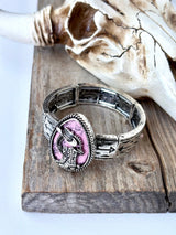 Western Style Stone Pendant Engraved Aztec Stretch Bracelet