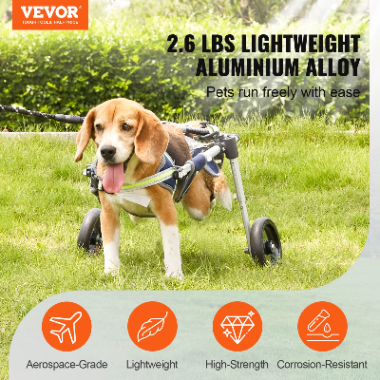 VEVOR 2 Wheels Dog Wheelchair for Back Legs Pet Wheelchair Dog Cart/Wheelchair for Injured Disabled Paralysis Hind Limb Weak Pet