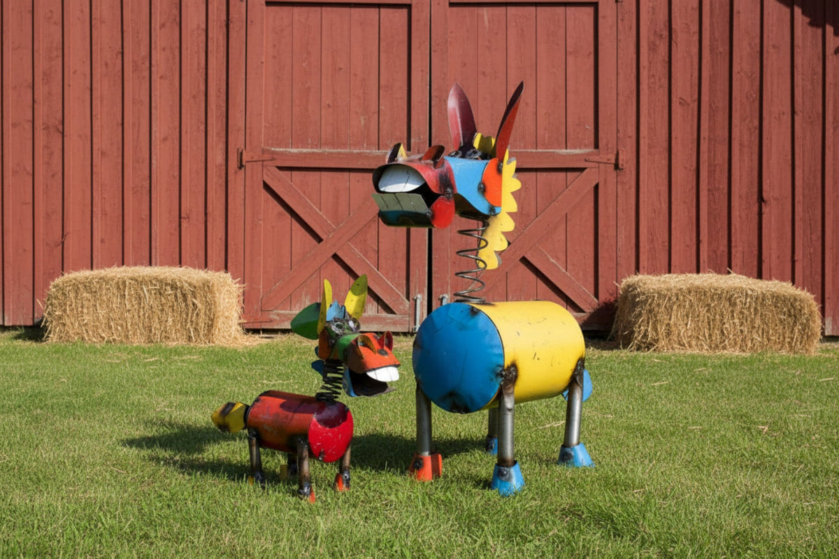 Colorful Medium  Metal Springy Donkey-Garden-Yard Art-Two Sizes