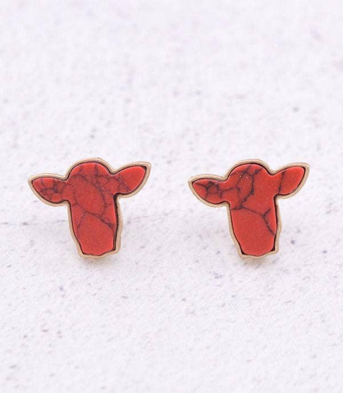 Semi Stone Cow Post Earrings