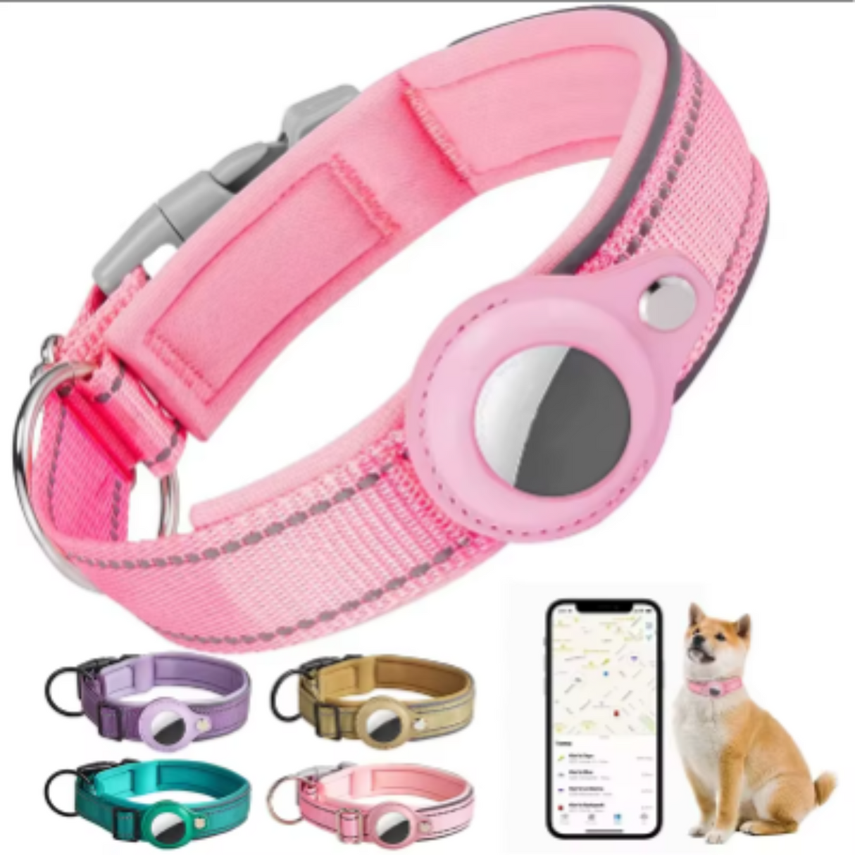 Reflective AirTag Dog Collar, Heavy Duty Dog Collar with Adjustable AirTag Holder Case Accessories for Small Medium Large Dogs