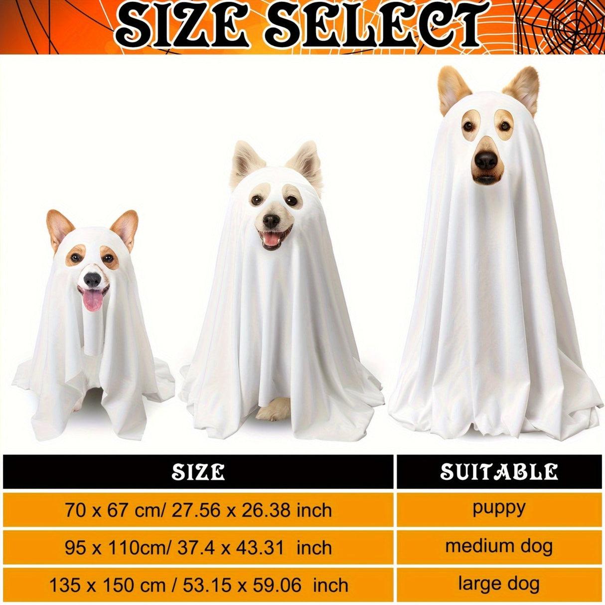2pcs Halloween Dog Costumes with Non Pumpkin Bags White Ghost Costume for Dog Cat Ghost Cosplay Clothes, Cute Party Cape for Halloween Cosplay Party (Puppy)