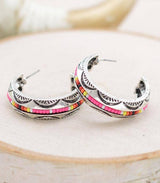 Aztec Pink Seed Bead Hoop Earrings