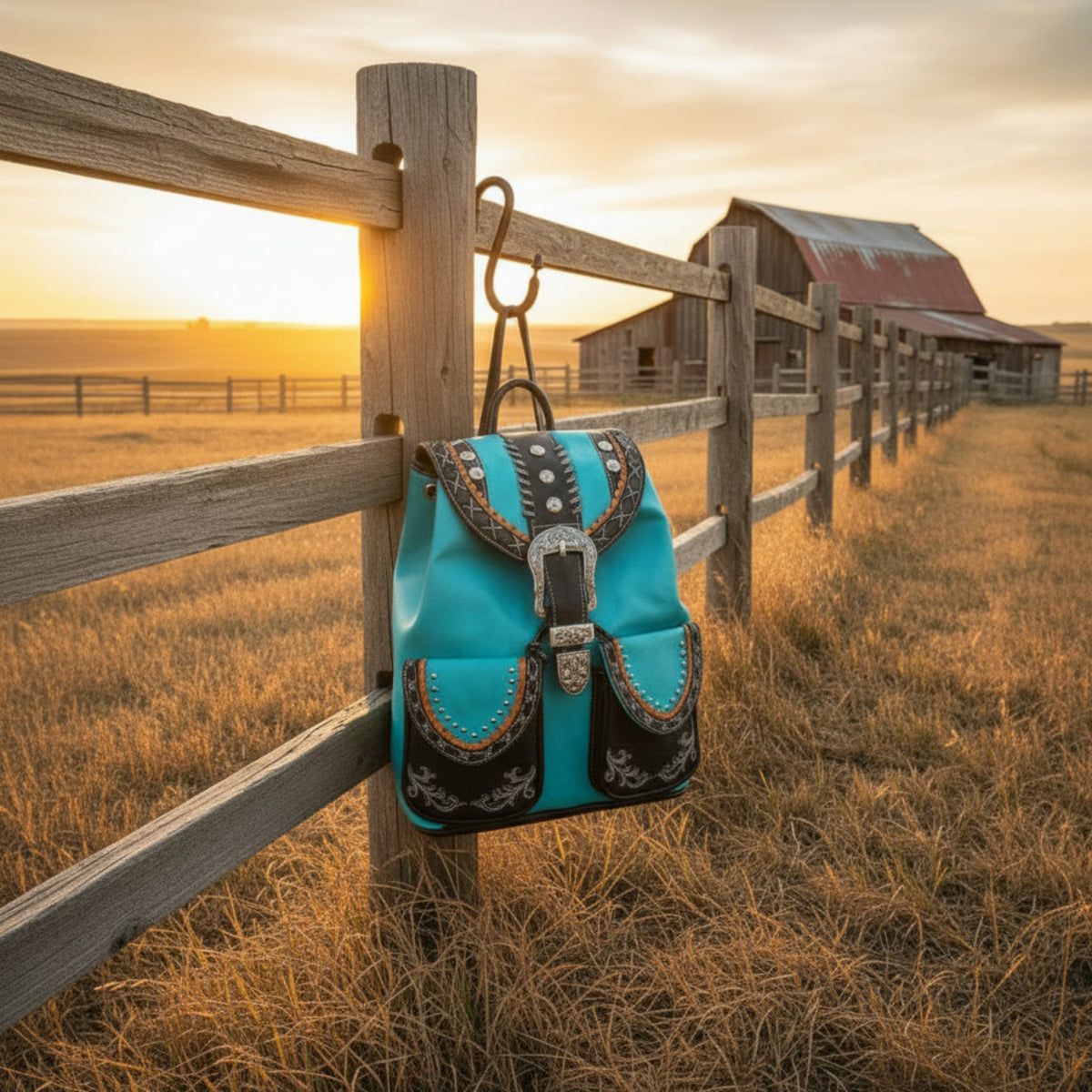 Western Leather Buckle Backpack