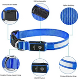 Collar antipérdida para perros de noche, luz LED de carga USB, collar con luz ajustable, luz nocturna de seguridad suave, intermitente, suministros para mascotas