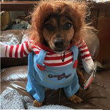 Halloween Deadly Doll Design Pet Dog Costume Halloween Clothes Wig And Knife Novelty Funny Scary Props Outfit Apparel Accessories