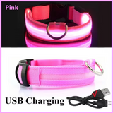 Collar antipérdida para perros de noche, luz LED de carga USB, collar con luz ajustable, luz nocturna de seguridad suave, intermitente, suministros para mascotas