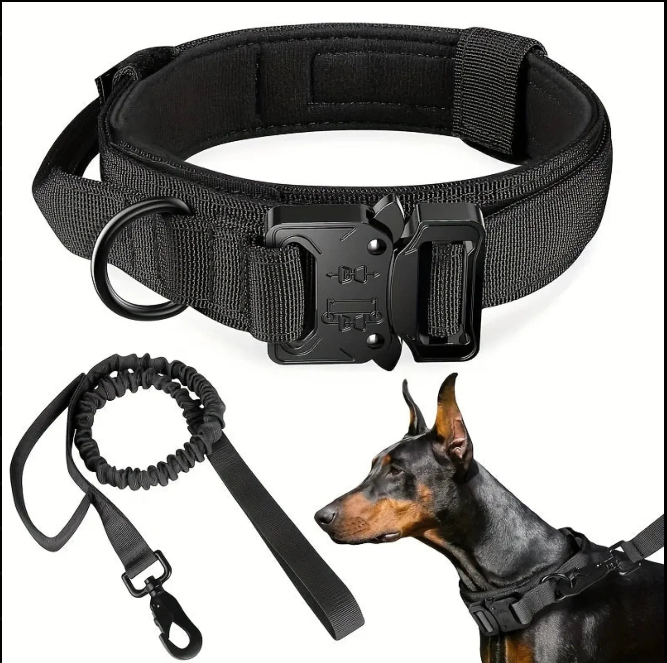 Dog Collar Durable Tactical Leash Set Adjustable Pet Collar Leash Medium Large Dog German Shepherd Training Accessories